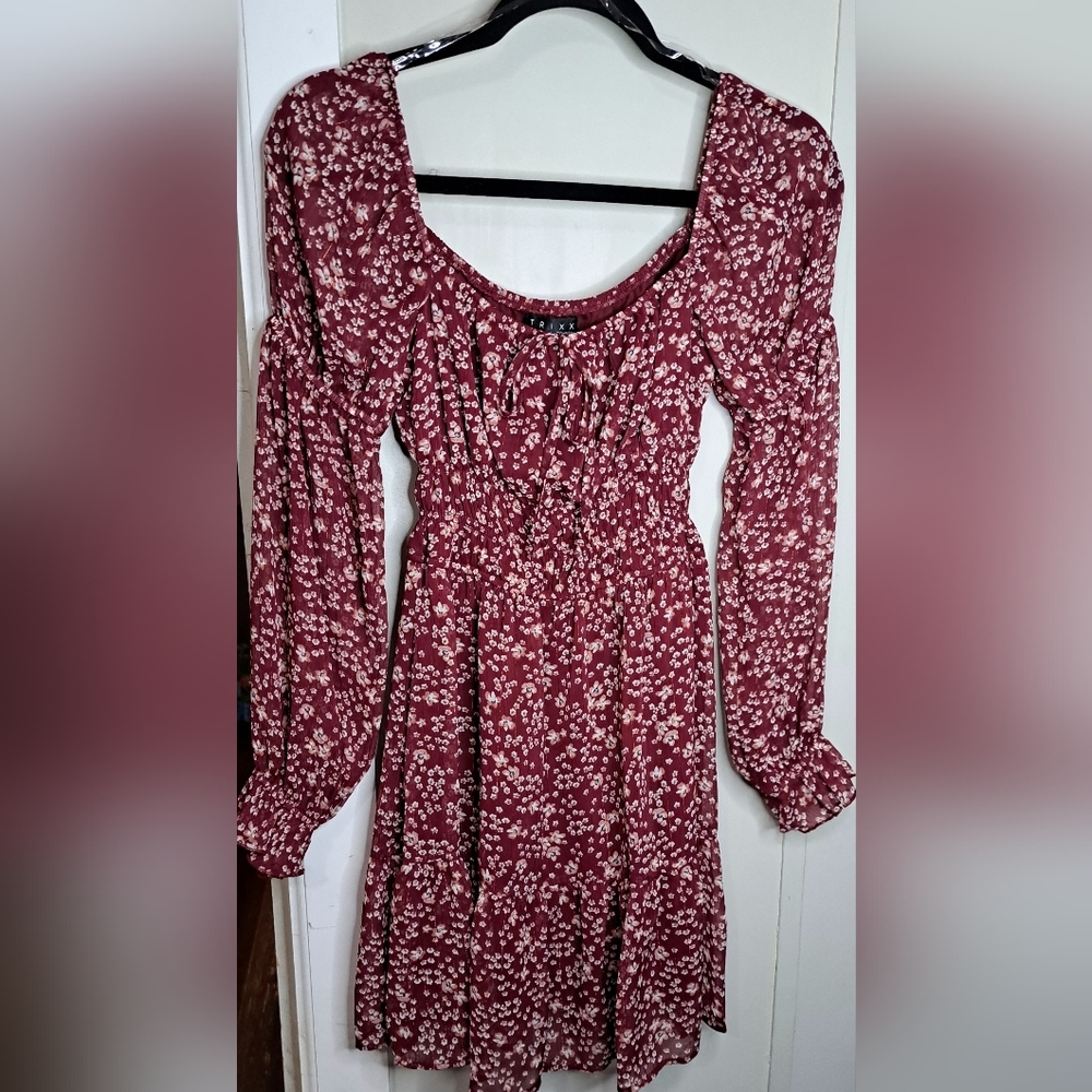 Burgundy Floral Pattern Dress